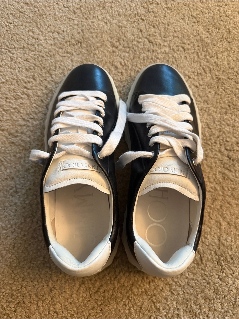 Jimmy Choo Black and White Leather Low-Top Sneakers